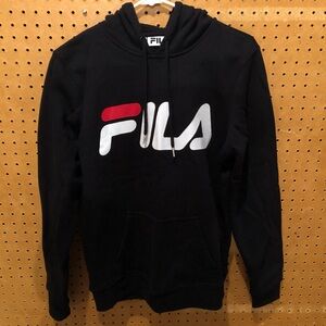 NWOT Fila Logo Black Hoodie Hooded Sweater with Pocket